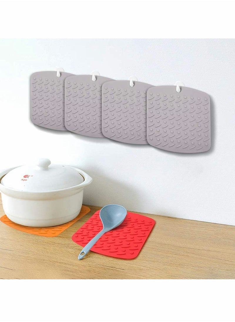 KASTWAVE - Silicone Trivet Mat Hot Pot Holders Hot Pads for Kitchen Non-Slip Heat Resistant Jar Opener Spoon Rest Garlic Peeler Potholders 4 Pack 7''x7 Grey Modern Kitchen Tool - Image 1