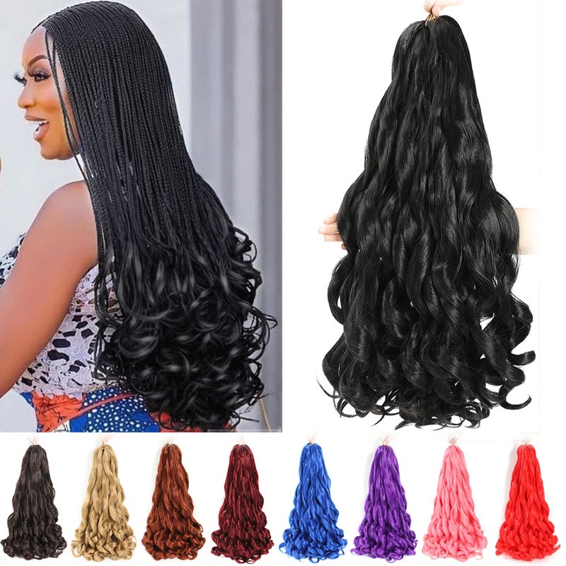 French Curly Braiding Hair 24 Inch 8 Packs  Pre Stretched Bouncy Braiding Hair Loose Wavy Braiding Hair Synthetic Hair Extensions for Black Women 24 inch 8 packs 1B