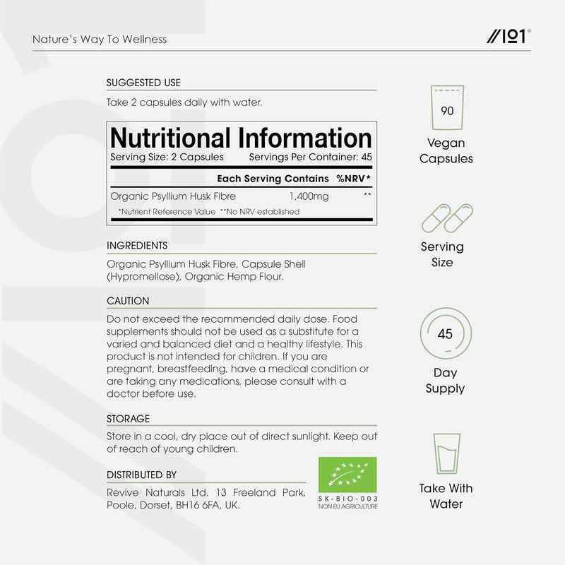ALPHA01 ألياف قشور السيليوم العضوية 1400 ملغ مكمل ألياف بروبيوتيك طبيعي من بذور بلاناغو أوفاتا 90 كبسولة نباتية في عبوة قابلة لإعادة الإغلاق وإعادة التدوير من ألفا01 - Image 3