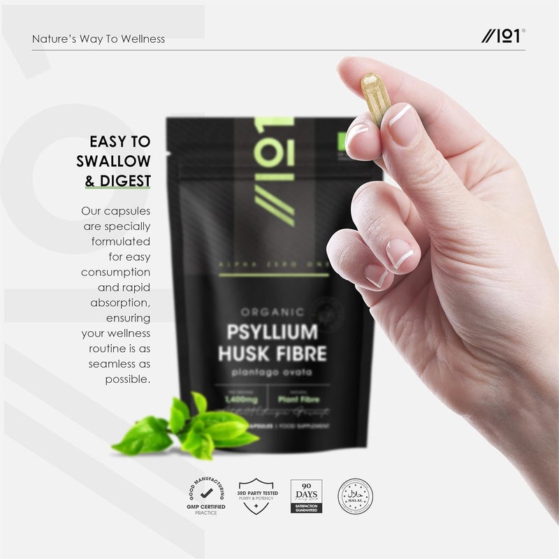 ALPHA01 ألياف قشور السيليوم العضوية 1400 ملغ مكمل ألياف بروبيوتيك طبيعي من بذور بلاناغو أوفاتا 90 كبسولة نباتية في عبوة قابلة لإعادة الإغلاق وإعادة التدوير من ألفا01 - Image 5