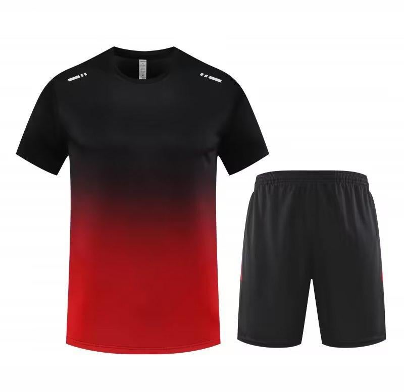 Generic Gradient Mens Gym Suit Quick-Dry Summer Sports Set black red 
