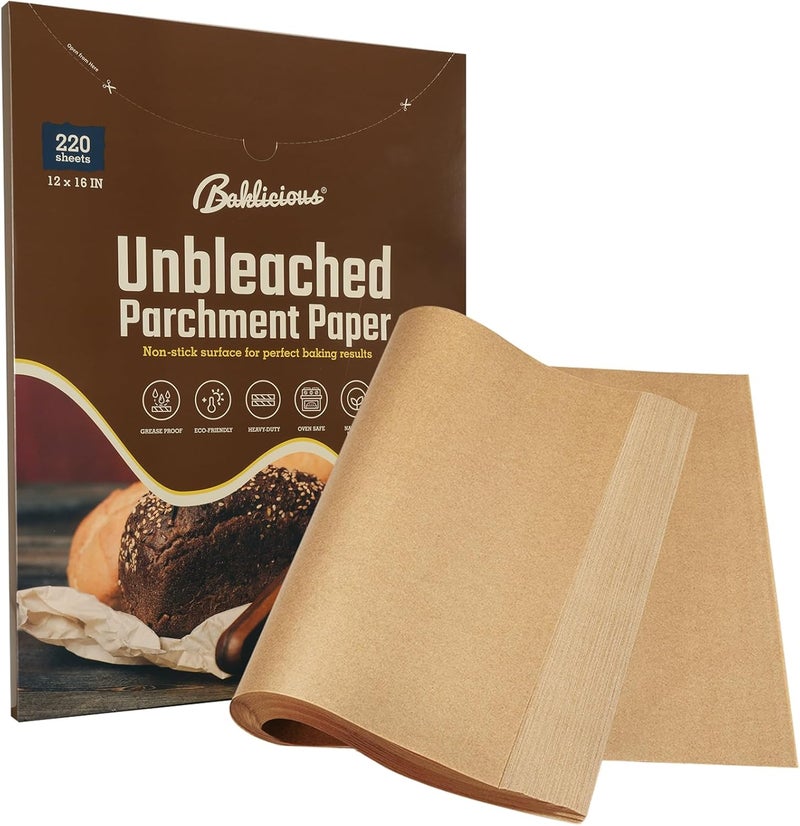 BAKLICIOUS 220 Pcs Unbleached Parchment Paper Baking Sheets, Pre-cut Heavy Duty Parchment Baking Paper for Air Fryer, Oven, Bakeware, Steaming, Cooking Bread, CupCake, Cookies - Image 1