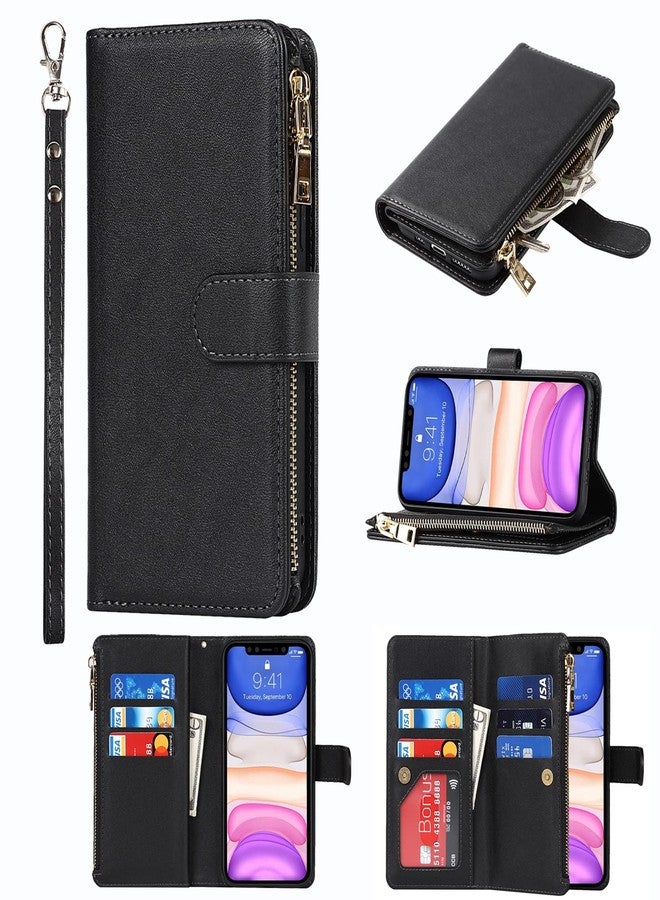 Jaorty Wallet Case Compatible with iPhone 11, 6.1 inch Black: 9 Card Slots, Zipper Cash Pocket, Magnetic Case, Wrist Strap, Stand Feature, Luxury Leather Cover, Shockproof Slim Case - Image 1
