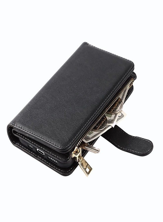 Jaorty Wallet Case Compatible with iPhone 11, 6.1 inch Black: 9 Card Slots, Zipper Cash Pocket, Magnetic Case, Wrist Strap, Stand Feature, Luxury Leather Cover, Shockproof Slim Case - Image 3