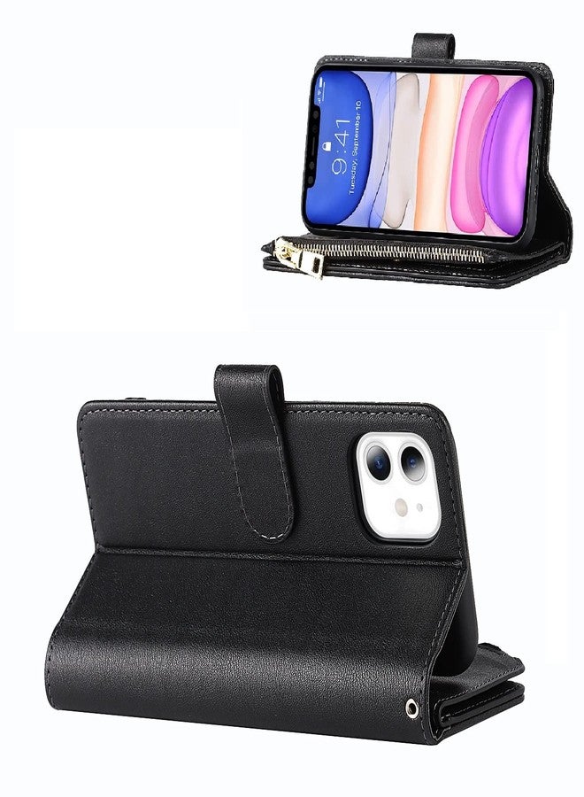Jaorty Wallet Case Compatible with iPhone 11, 6.1 inch Black: 9 Card Slots, Zipper Cash Pocket, Magnetic Case, Wrist Strap, Stand Feature, Luxury Leather Cover, Shockproof Slim Case - Image 4