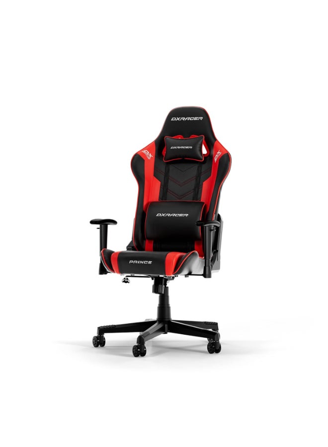 DXRacer Prince Series Gaming Chair, Premium PVC Leather Racing Style Office Computer Seat Recliner with Ergonomic Headrest and Lumbar Support, Standard, Black/Red - Image 1