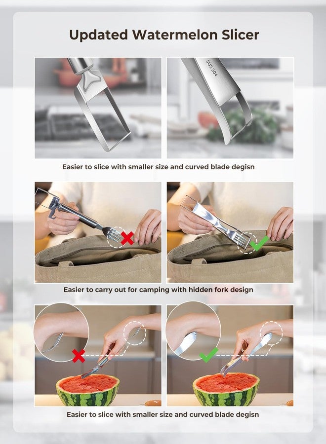 CrispTaste CripsTaste Watermelon Cutter with Retractable Fork, 2-in-1 Stainless Steel Fruit Cutter Watermelon Cutter Slicer Tool, Melon Slicer Cutter Tool for Home Party Camping Kitchen Gadget - Image 3