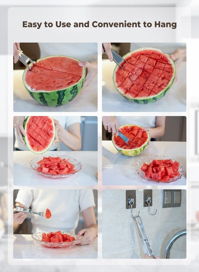 CrispTaste CripsTaste Watermelon Cutter with Retractable Fork, 2-in-1 Stainless Steel Fruit Cutter Watermelon Cutter Slicer Tool, Melon Slicer Cutter Tool for Home Party Camping Kitchen Gadget - Image 2