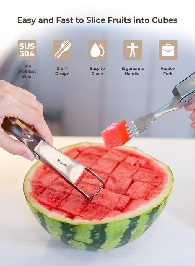 CrispTaste CripsTaste Watermelon Cutter with Retractable Fork, 2-in-1 Stainless Steel Fruit Cutter Watermelon Cutter Slicer Tool, Melon Slicer Cutter Tool for Home Party Camping Kitchen Gadget - Image 5