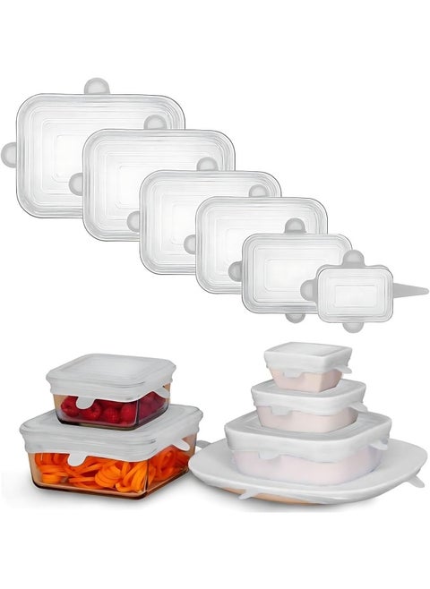 Adpartner 6Pieces Rectangle Silicone Lids For Food Storage, Reusable Bpa-Free Silicone Stretch Lids In Different Sizes To Fit Most Square And Rectangle Containers, Microwave Freezer Dishwasher Use