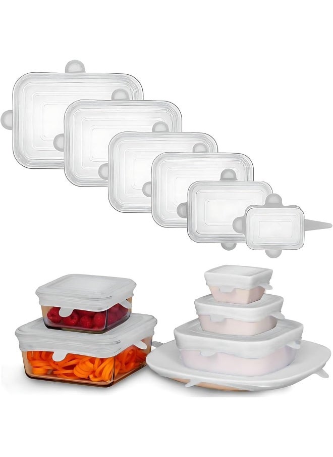 Adpartner 6Pieces Rectangle Silicone Lids For Food Storage, Reusable Bpa-Free Silicone Stretch Lids In Different Sizes To Fit Most Square And Rectangle Containers, Microwave Freezer Dishwasher Use