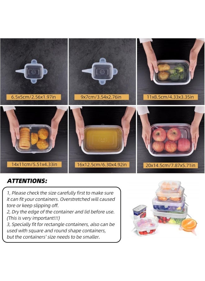 Adpartner 6Pieces Rectangle Silicone Lids For Food Storage, Reusable Bpa-Free Silicone Stretch Lids In Different Sizes To Fit Most Square And Rectangle Containers, Microwave Freezer Dishwasher Use