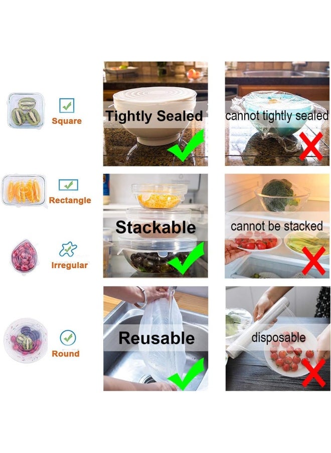 Adpartner 6Pieces Rectangle Silicone Lids For Food Storage, Reusable Bpa-Free Silicone Stretch Lids In Different Sizes To Fit Most Square And Rectangle Containers, Microwave Freezer Dishwasher Use