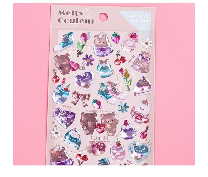 DEOXY Pack of 6 Design Mix Super Shiny 3D Puffy Stickers Set, DIY for Girls, Aesthetic Sticker, Cute Stickers, Self Adhesive Stickers Set for Birthday Return Gifts - Image 5