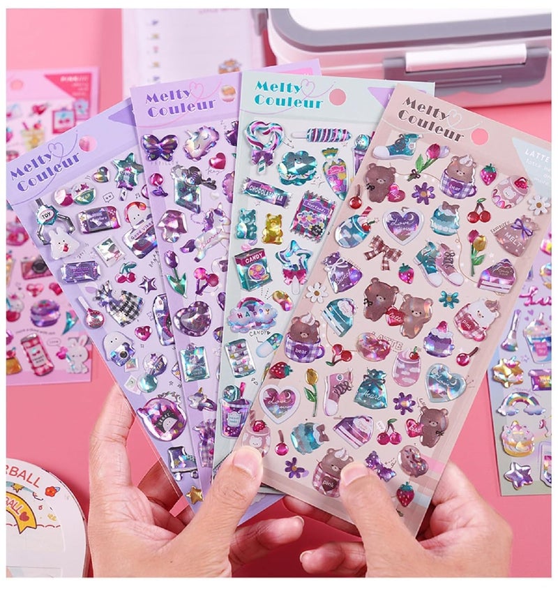 DEOXY Pack of 6 Design Mix Super Shiny 3D Puffy Stickers Set, DIY for Girls, Aesthetic Sticker, Cute Stickers, Self Adhesive Stickers Set for Birthday Return Gifts - Image 3