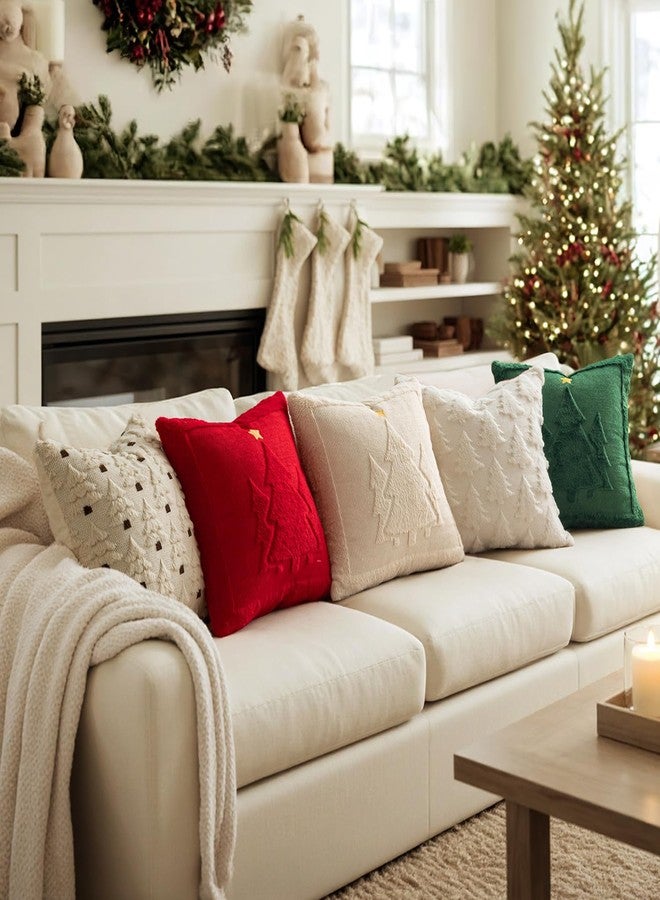 ميولي مجموعة أغطية وسائد أشجار عيد الميلاد من MIULEE مكونة من وسادتين ناعمتين مزخرفتين من الفرو الصناعي والصوف المطرز وسادة أريكة لديكور المنزل في العطلات الشتوية كرسي أريكة غرفة النوم غرفة المعيشة، بيج 18 × 18 بوصة - Image 2