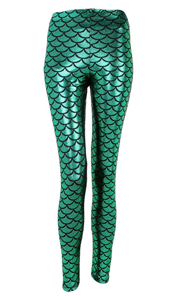 Ayliss New Mermaid Fish Scale Printed Leggings Stretch Tight Pants,Green XXL - Image 1