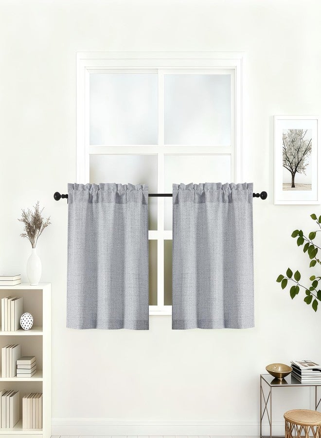 Lecloud Grey Kitchen Curtains 24 Inch Length 2 Pcs, Soft Light Filtering Faux Linen Textured Small Tiers, Short Window Drapes for Cabinet Bathroom RV Camper Basement Cafe, Each Panel 30" W x 24" L - Image 1