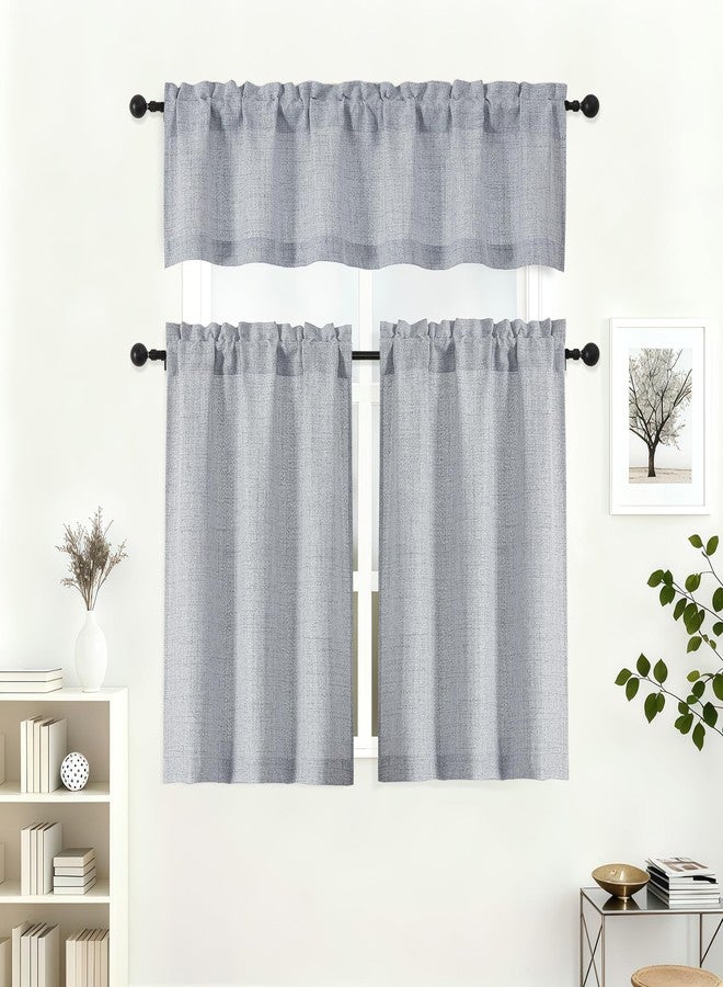 Lecloud Grey Kitchen Curtains 24 Inch Length 2 Pcs, Soft Light Filtering Faux Linen Textured Small Tiers, Short Window Drapes for Cabinet Bathroom RV Camper Basement Cafe, Each Panel 30" W x 24" L - Image 2