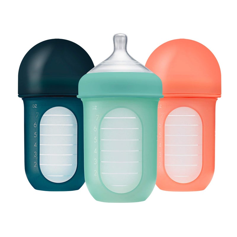 BOON Boon Nursh Reusable Silicone Pouch Baby Bottles Medium Flow Nipple Silicone Baby Bottle Pouch and Nipple Baby Feeding Essentials Mint 36 Months 3 Count 8 Ounce 