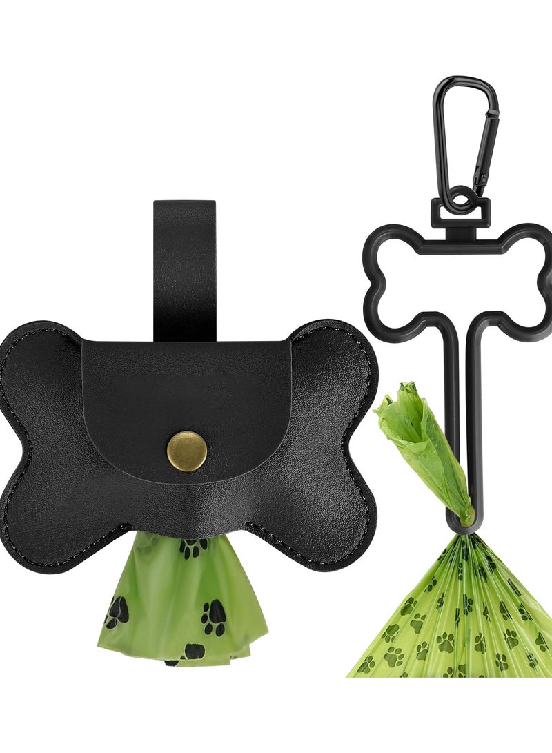 Excefore حامل حقيبة فضلات الكلاب من الجلد مع موزع ومشبك حزام من نوعين، موزع حقيبة فضلات الكلاب رائع لحقيبة فضلات الكلاب، أكياس فضلات الكلاب، أكياس فضلات للكلاب، لا تشمل الأكياس (أسود) - Image 1