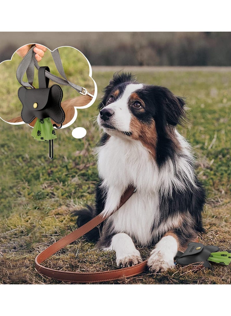 Excefore حامل حقيبة فضلات الكلاب من الجلد مع موزع ومشبك حزام من نوعين، موزع حقيبة فضلات الكلاب رائع لحقيبة فضلات الكلاب، أكياس فضلات الكلاب، أكياس فضلات للكلاب، لا تشمل الأكياس (أسود) - Image 5