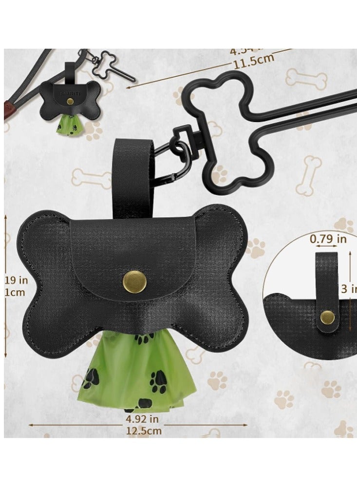 Excefore حامل حقيبة فضلات الكلاب من الجلد مع موزع ومشبك حزام من نوعين، موزع حقيبة فضلات الكلاب رائع لحقيبة فضلات الكلاب، أكياس فضلات الكلاب، أكياس فضلات للكلاب، لا تشمل الأكياس (أسود) - Image 2