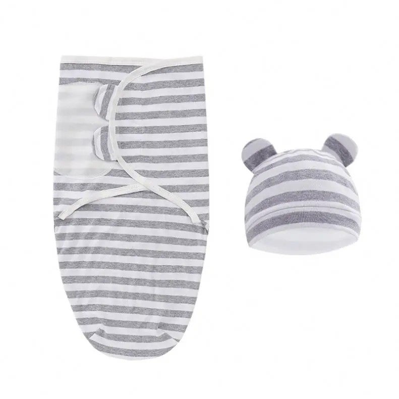 Bluejw 100% Cotton Newborn Swaddle Set with Adjustable Wrap Hat, Infant Swaddlers for 0-3 Months - Image 4