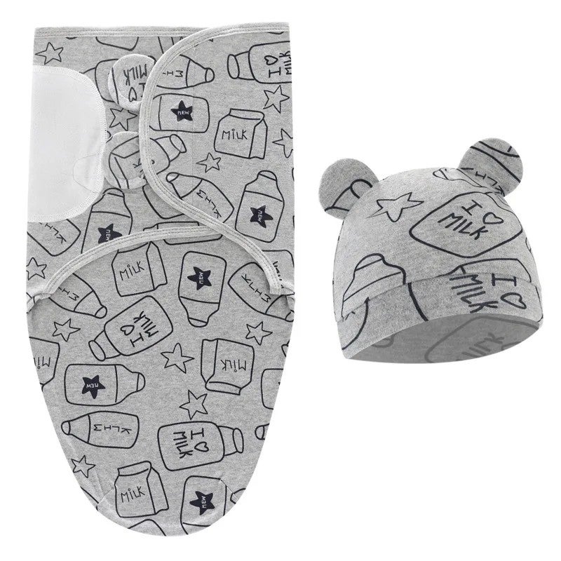 Bluejw 100% Cotton Newborn Swaddle Set with Adjustable Wrap Hat, Infant Swaddlers for 0-3 Months - Image 1