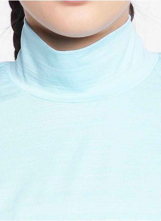 Clovia - Clovia Comfort Fit Text Print Turtleneck Active Crop Top in Sky Blue - Image 1