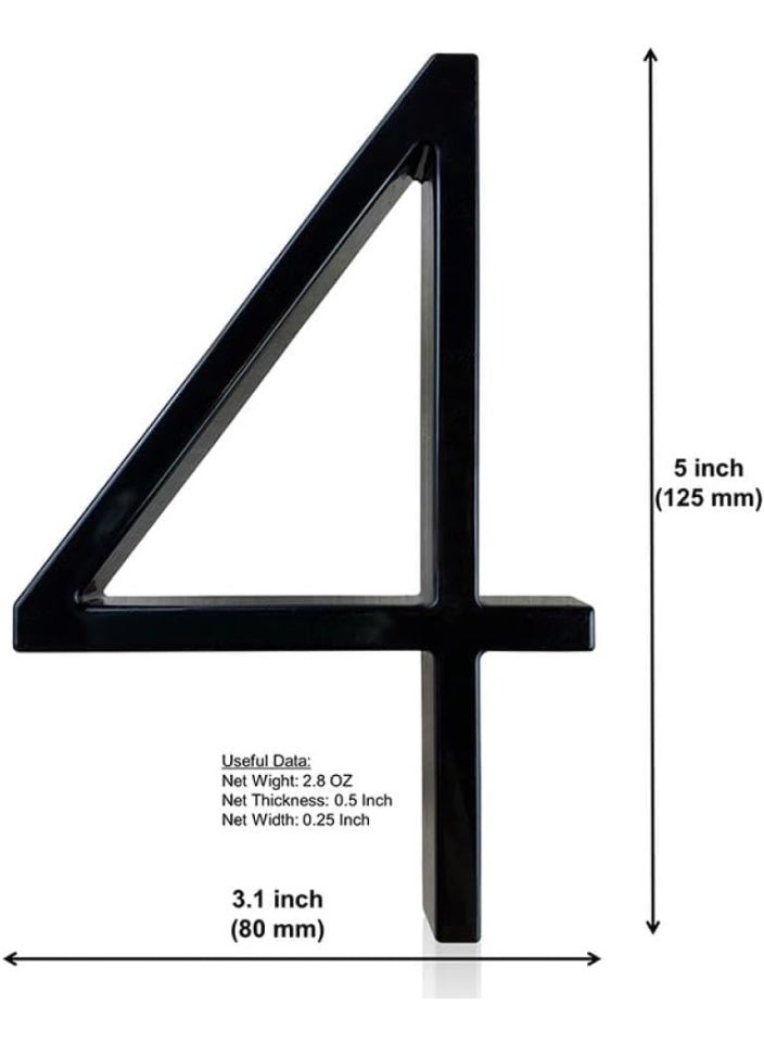 VITION Floating House Number 5 Inch, Metal Anti-Rust Outdoor Home Address Plate with Nail Kits for Door Garden Mailbox Decor Signage (Number 4, Black) - Image 2