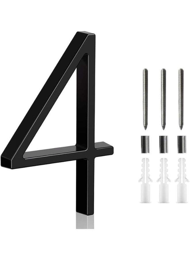 VITION Floating House Number 5 Inch, Metal Anti-Rust Outdoor Home Address Plate with Nail Kits for Door Garden Mailbox Decor Signage (Number 4, Black) - Image 1