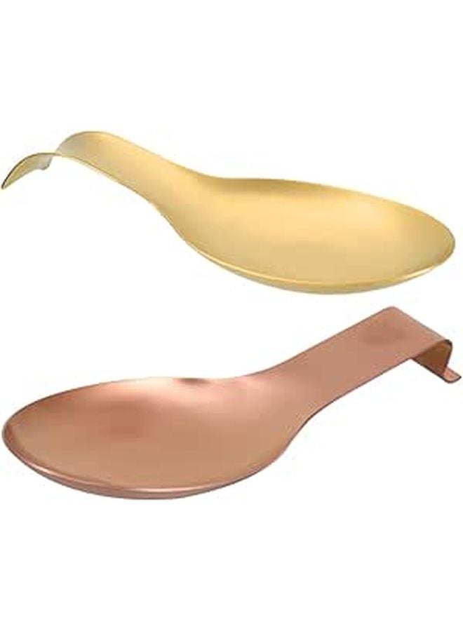 Stainless Steel Spoon and Ladle Rest Set Rose Gold Titanium Finish Heat Resistant - Image 1
