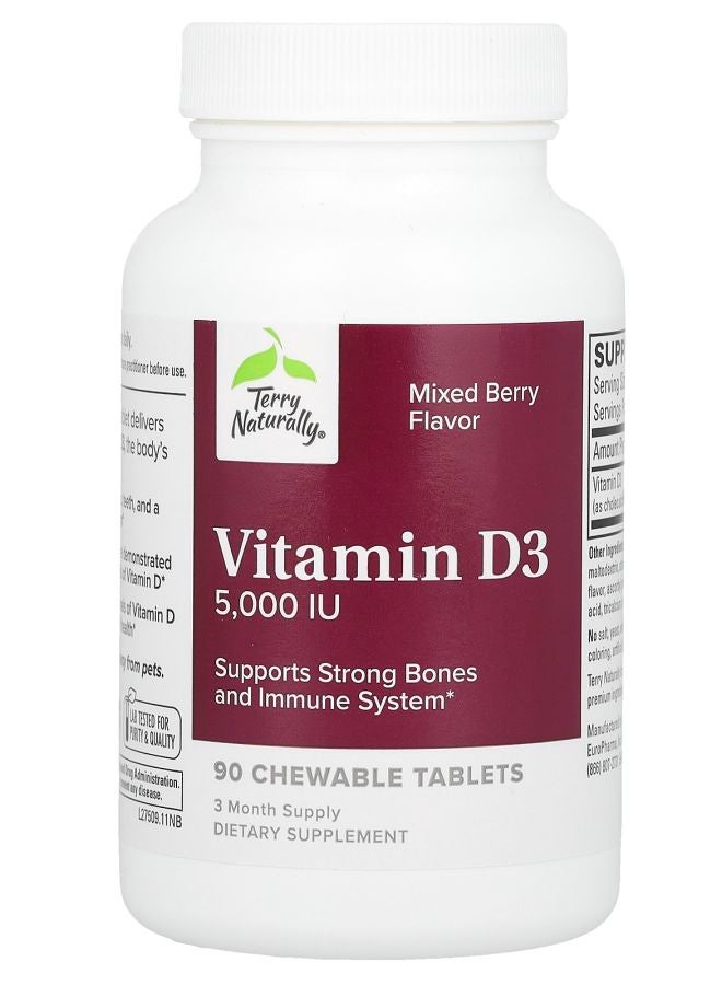 Terry Naturally Vitamin D3 Mixed Berry 5000 IU 90 Chewable Tablets