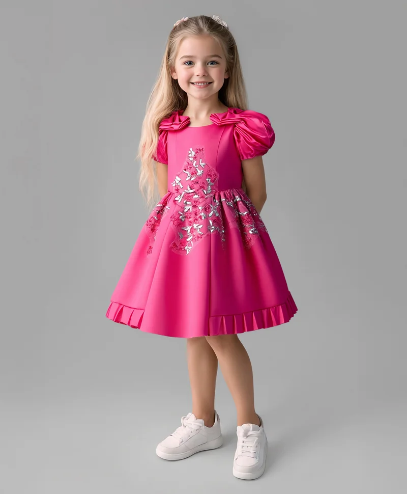 Mark & Mia Mark & Mia Bow Embellished and Floral Embroidered Detailed Dress - Pink