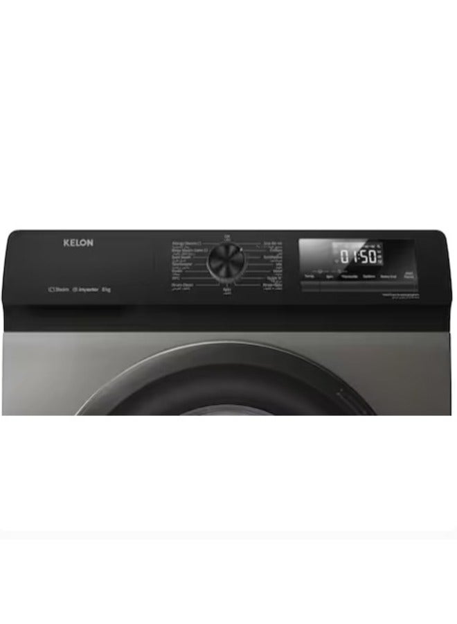 KELON 8kg Front Load Washing Machine With Inverter Motor And Steam, 1200 RPM, 15 Programs, 5-Star Energy Saving 8 kg KWFQP8012T Titanium Grey - Image 5