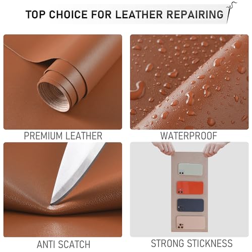 YAFLC Self Adhesive Leather Repair Tape Kit, 4"x 63" Leather Repair Patch for Furniture, Leather Repair Patch for Car seat, Sofas, Couch, Boat Seat Light Brown - Image 2