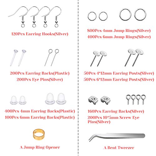 Thrilez Hypoallergenic Earring Making Kit, Thrilez 3080Pcs Earring Supplies Kit Includes Earring Hooks, Earring Backs, Jump Rings, Eye Pins, Earring Posts and Tools for Earring Making and Repairing - Image 2