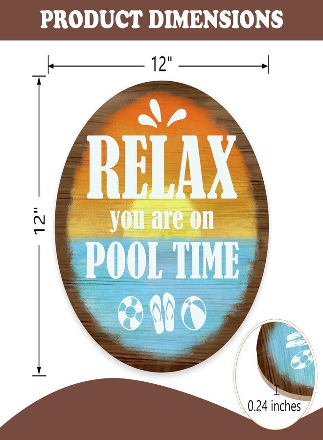 Bolisom Relax You are on Pool Time Front Door Sign, Beach Swimming Pool Rules Sunset Wooden Hanger Outdoor Patio Home Decor, Coastal Summer Poolside Farmhouse Wreath Indoor Wall Hanging Decoration - Image 2