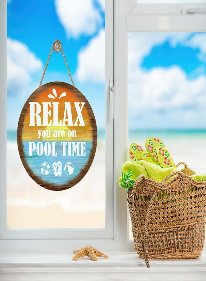 Bolisom Relax You are on Pool Time Front Door Sign, Beach Swimming Pool Rules Sunset Wooden Hanger Outdoor Patio Home Decor, Coastal Summer Poolside Farmhouse Wreath Indoor Wall Hanging Decoration - Image 5