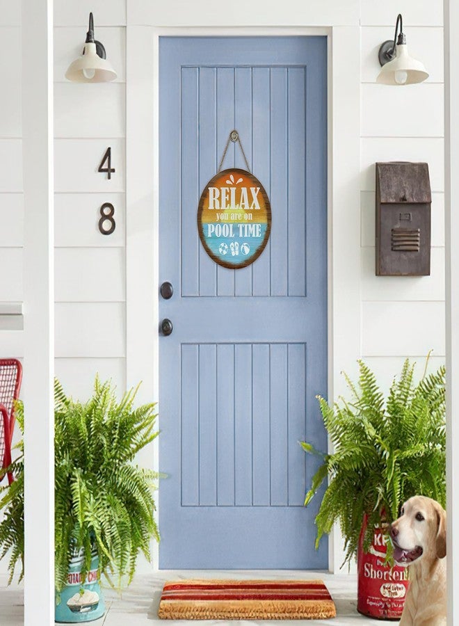 Bolisom Relax You are on Pool Time Front Door Sign, Beach Swimming Pool Rules Sunset Wooden Hanger Outdoor Patio Home Decor, Coastal Summer Poolside Farmhouse Wreath Indoor Wall Hanging Decoration - Image 4