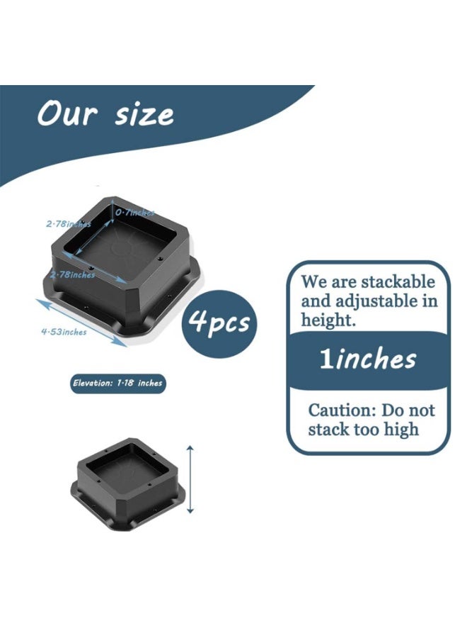 بتيمفم مجموعة من 4 رافعات أثاث قابلة للتعديل، وموسعات أرجل سرير وكراسي شديدة التحمل، ورافعات مربعة قابلة للتكديس للطاولات والأرائك والمكاتب والخزائن والأسرة (1 بوصة * مجموعة من 4 قطع) - Image 5