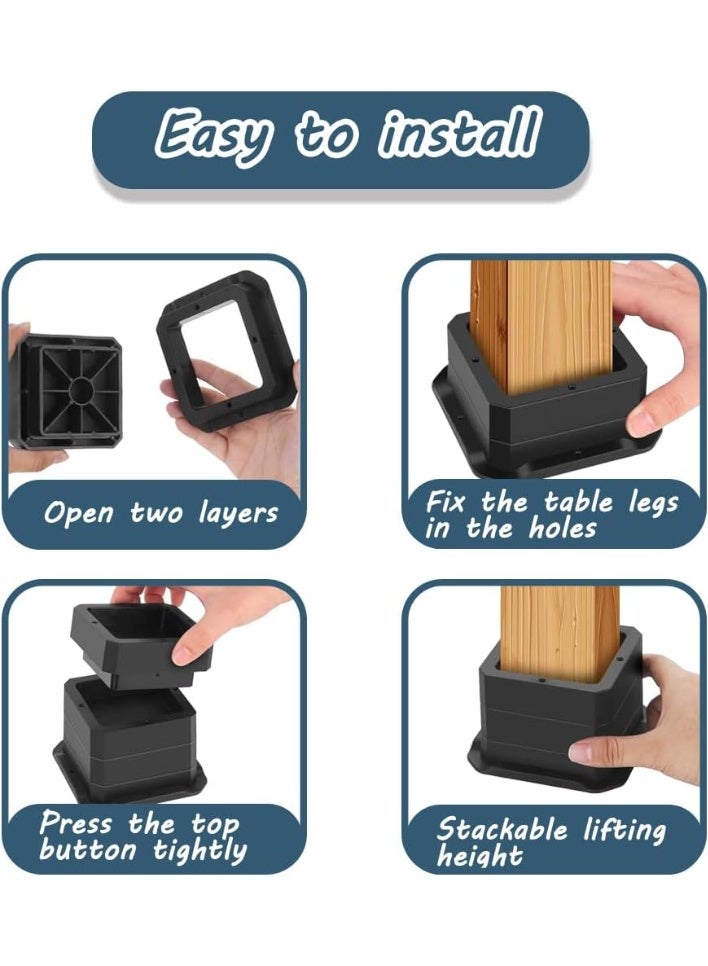 بتيمفم مجموعة من 4 رافعات أثاث قابلة للتعديل، وموسعات أرجل سرير وكراسي شديدة التحمل، ورافعات مربعة قابلة للتكديس للطاولات والأرائك والمكاتب والخزائن والأسرة (1 بوصة * مجموعة من 4 قطع) - Image 3