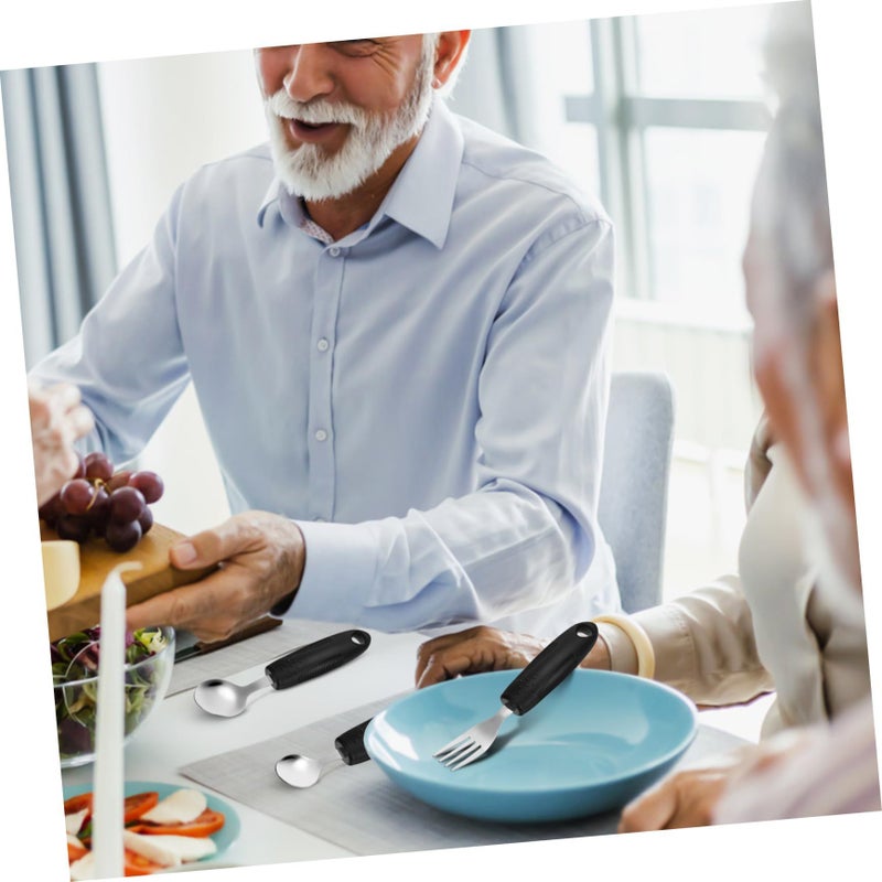 Elderly Adaptive Weighted Stainless Steel Cutlery Set Ergonomic Grip Black - Image 5