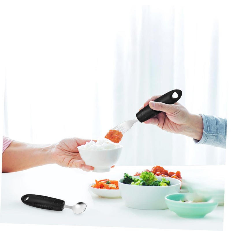 Elderly Adaptive Weighted Stainless Steel Cutlery Set Ergonomic Grip Black - Image 4