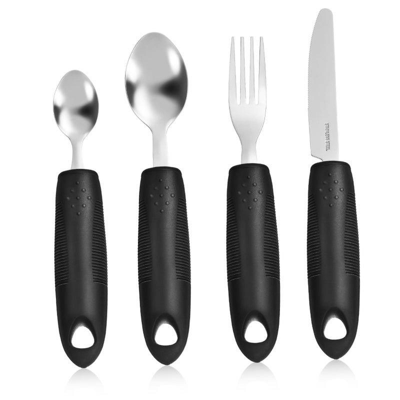 Elderly Adaptive Weighted Stainless Steel Cutlery Set Ergonomic Grip Black - Image 2