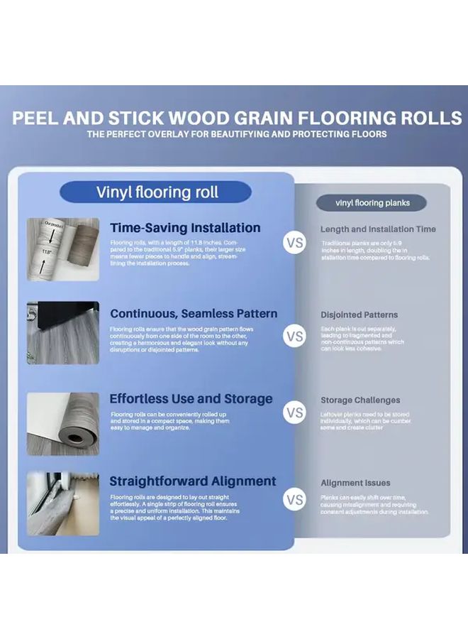Light Grey 3D Deluxe Retro Self-Adhesive Wood Grain Wallpaper Waterproof Non Slip Floor Stickers Kitchen Stain Resistant Tile Washable Bathroom Shower Board Furniture Cabinet Renovation Living Room Floor Bedroom Decor - Image 4