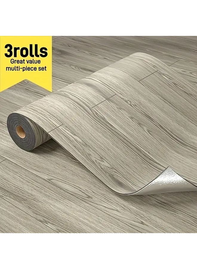 Light Grey 3D Deluxe Retro Self-Adhesive Wood Grain Wallpaper Waterproof Non Slip Floor Stickers Kitchen Stain Resistant Tile Washable Bathroom Shower Board Furniture Cabinet Renovation Living Room Floor Bedroom Decor - Image 1