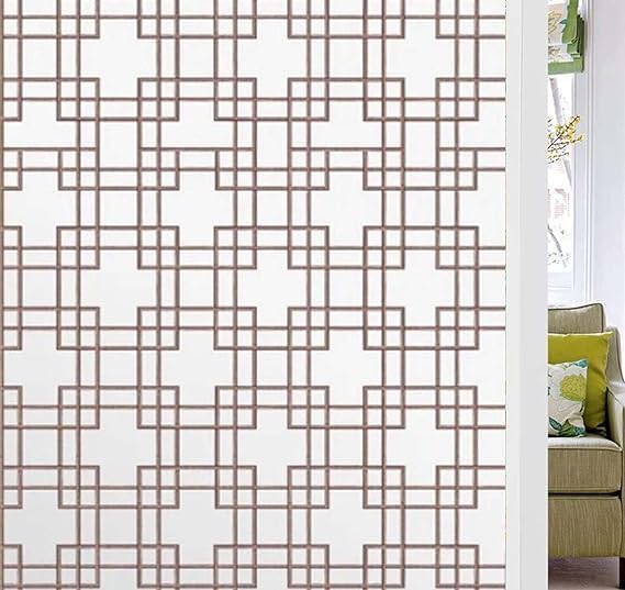 SUNBIRD Privacy Window Film Non Adhesive UV Blocking Removable Glass Covering Opaque Window Sticker Self Static Cling Vinyl Glass Film for Home Office Living Room 36 x 96 Inch Brown Outline - Image 1