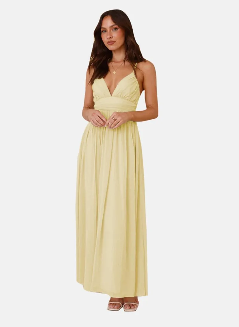 يونيكي Light Yellow Sweetheart Neck Solid Fit & Flare Dress